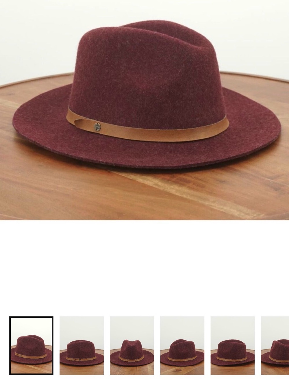 Womens Burgundy Felt Fedora with Tan Band